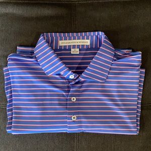 Holderness & Bourne Red White Blue Striped Sutton Golf Polo, XL